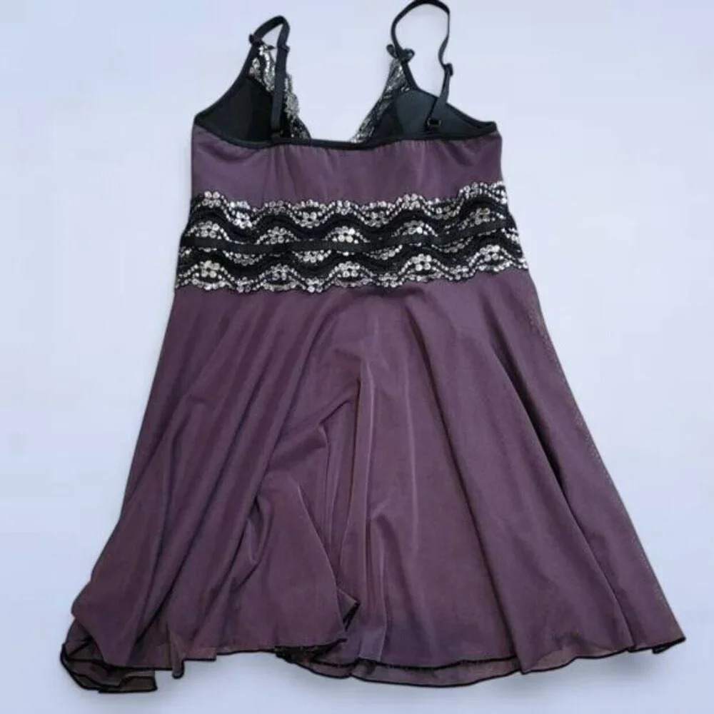 Coquette Purple Babydoll with Black Metallic Lace - Size Medium - Picture 3 of 7